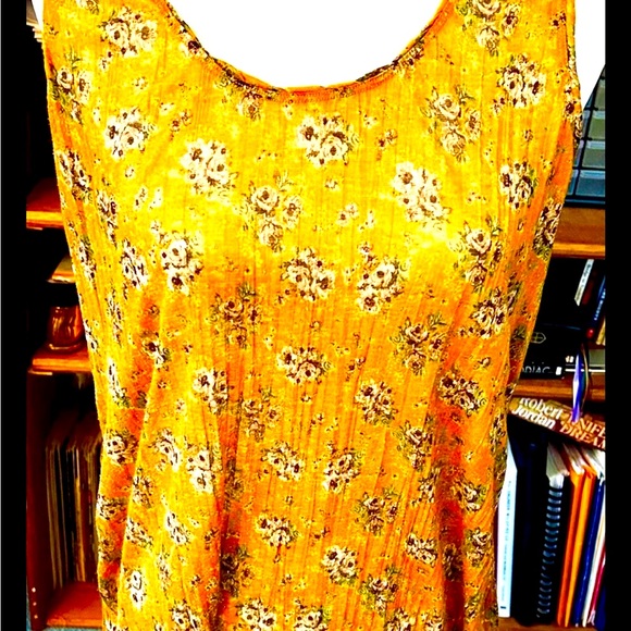 FREE PEOPLE Lovely Vintage Mustard & Blue Floral Racerback Tank Top, Medium - Picture 3 of 9